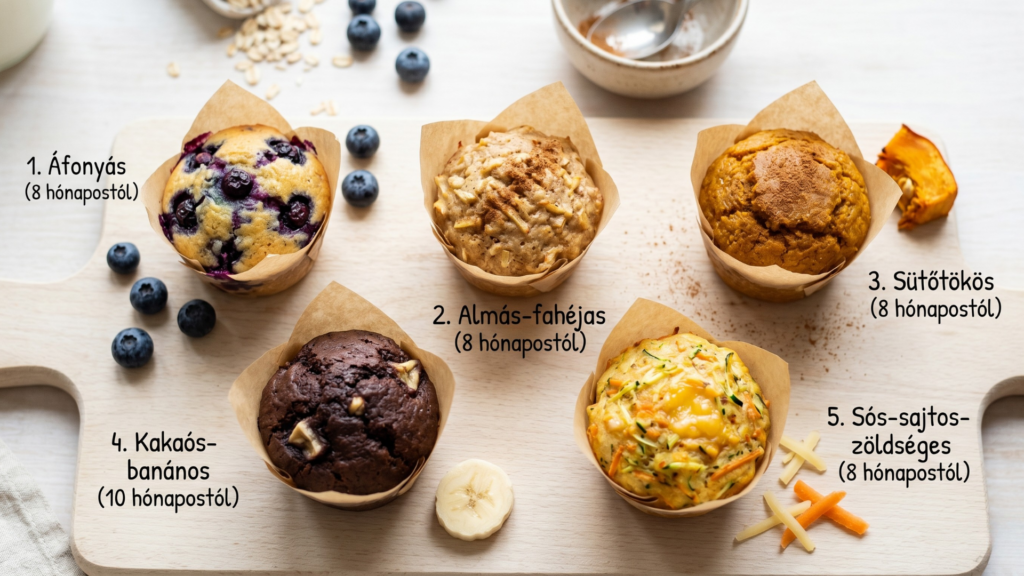 baba muffin variációk áfonyás almás sütőtökös kakaós és zöldséges ízekben
