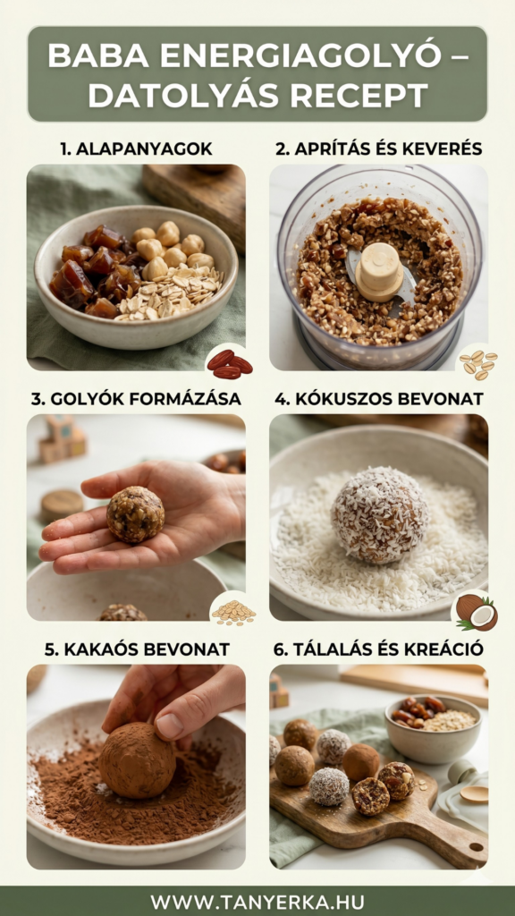 baba energiagolyó készítés folyamata alapanyagoktól a formázásig és bevonatig lépésről lépésre
