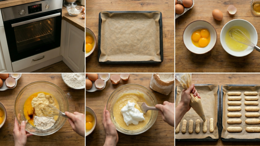 baba piskóta recept elkészítése lépésről lépésre, tojás felverése és sütés folyamata