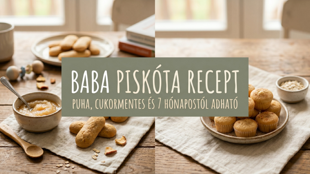 cukormentes baba piskóta házilag almás pürével tálalva, puha bababarát süti 7 hónapos kortól