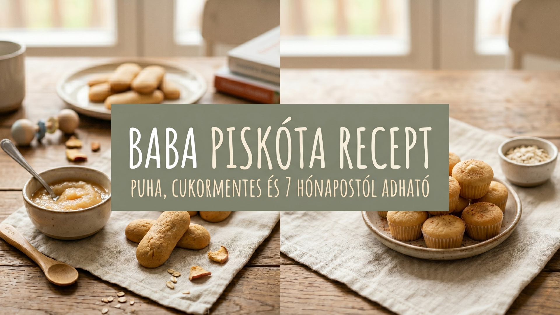 cukormentes baba piskóta házilag almás pürével tálalva, puha bababarát süti 7 hónapos kortól