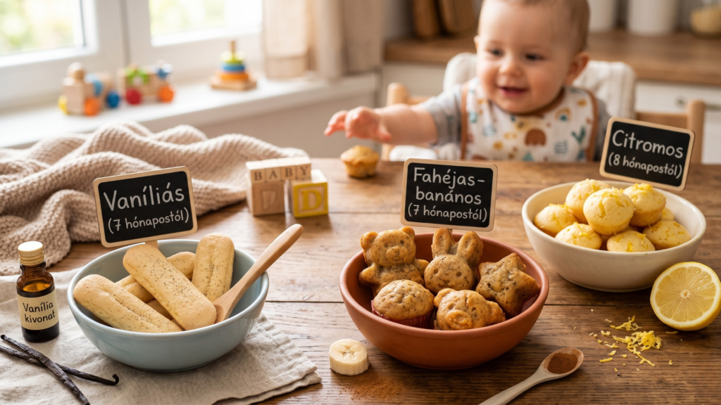baba piskóta variációk vaníliás fahéjas és citromos ízben, bababarát sütik különböző változatokban
