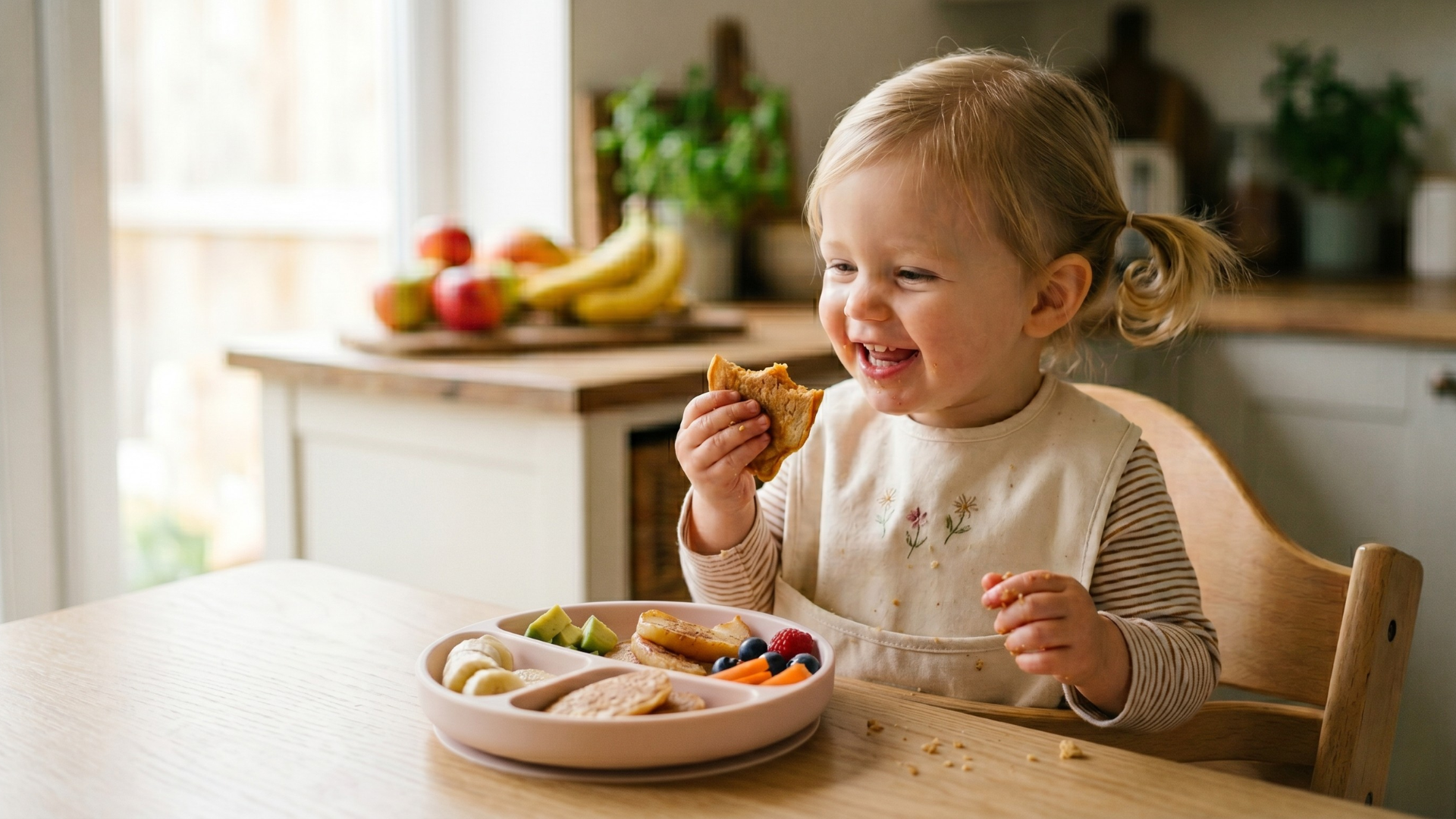 baba uzsonna ötletek tányéron gyümölcsökkel és falatokkal
