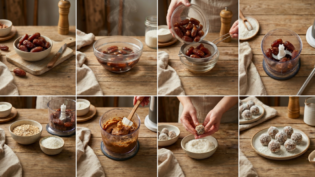 datolya áztatása, darálása, massza keverése és golyó formázása házilag, baba snack recept