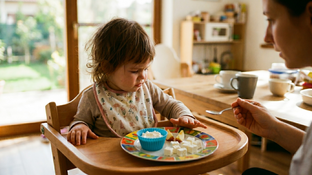 Válogatós baba nem akarja megenni az uzsonnát