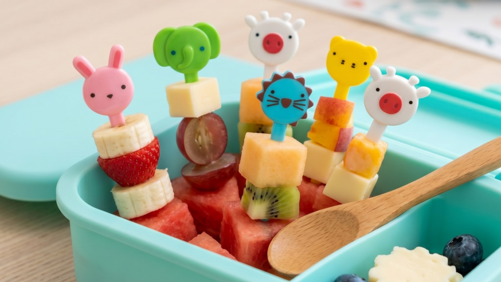 gyümölcs nyárs baba uzsonnához játékos tálalásban