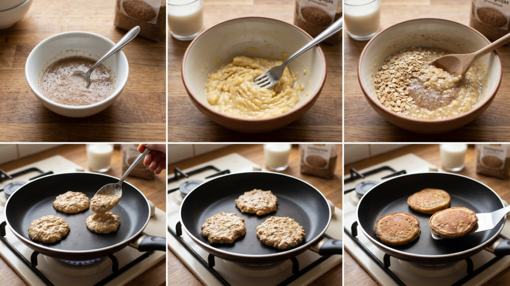 Tojás nélküli zabpalacsinta készítése lépésről lépésre serpenyőben sütve