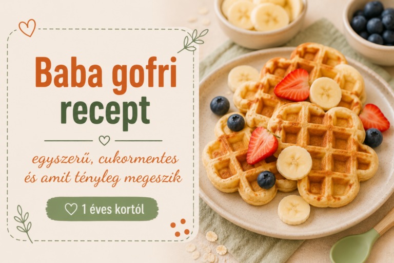 Baba gofri recept 1 éves kortól – szíves gofrik tányéron banánszeletekkel, eperrel és áfonyával