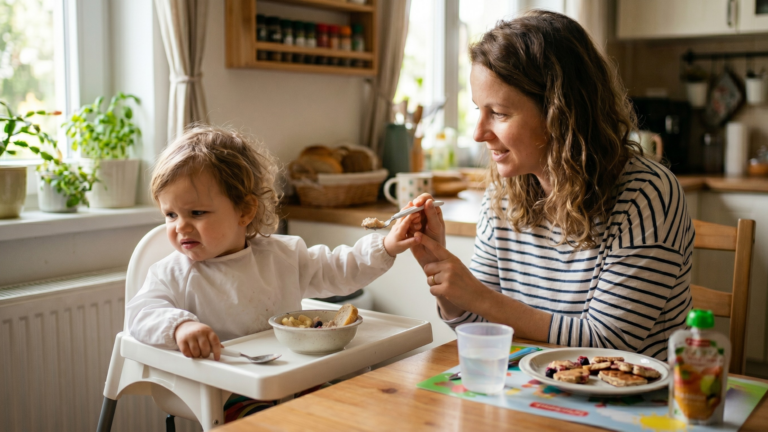 Baba visszautasítja a reggeli ételt – anyuka mosolyogva, nyomás nélkül kínálja a kanalat