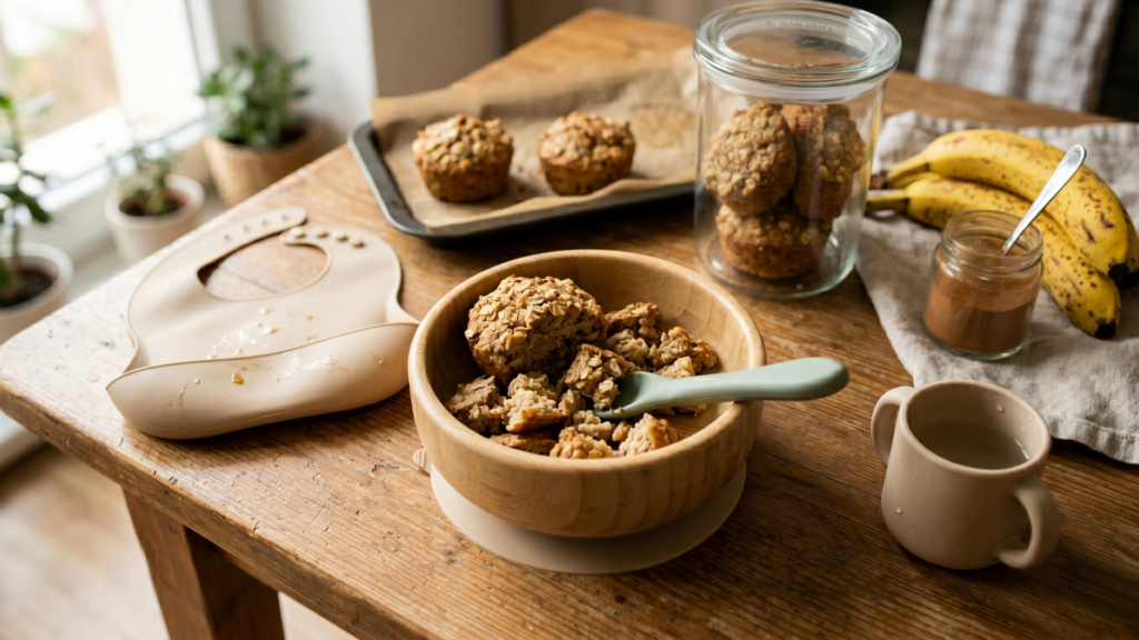 Cukormentes zabos-banános muffin babának – előre elkészítve tárolóüvegben, heti reggeli alapnak