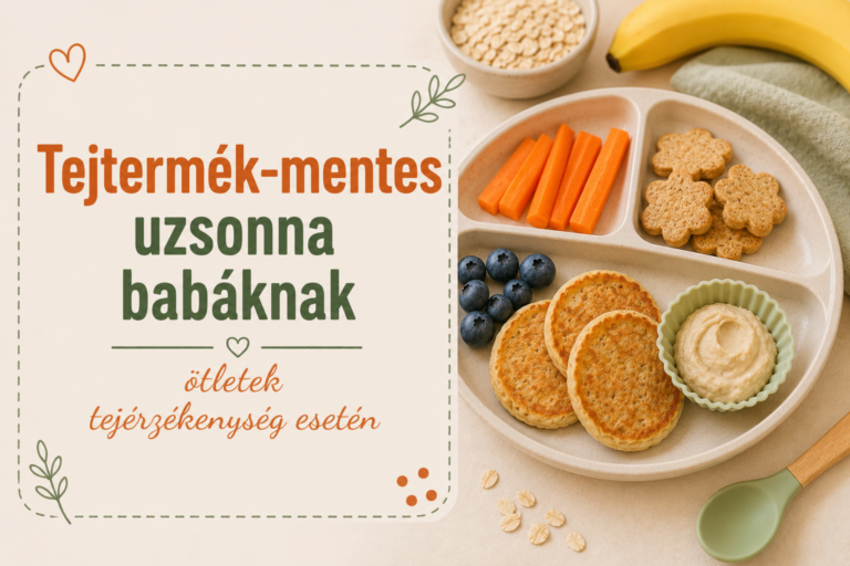 Tejtermék-mentes uzsonna babáknak – zabpalacsinta, répa, keksz, áfonya és humusz osztott babatányéron