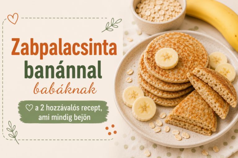 Zabpalacsinta banánnal babáknak – puha zabpalacsinta tornyok tányéron banánszeletekkel, háttérben zabpehely és banán
