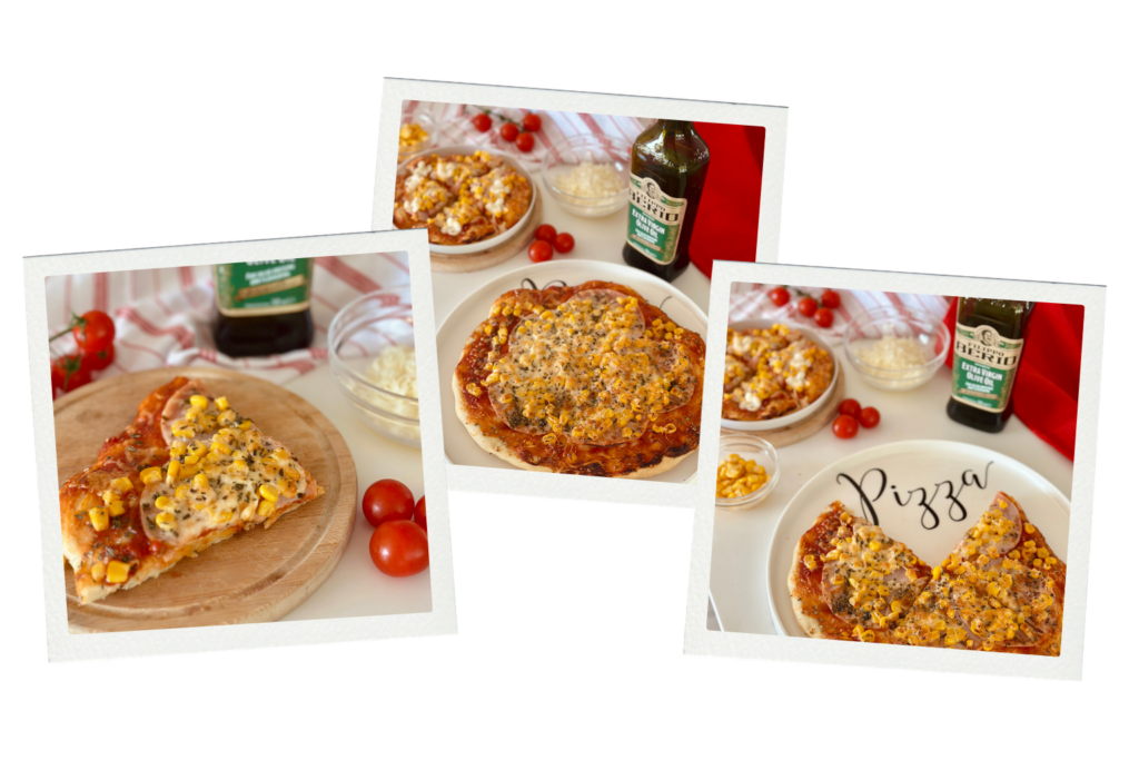 Sonkás-kukoricás baba pizza különböző tálalási ötletekkel és puha pizzatésztával