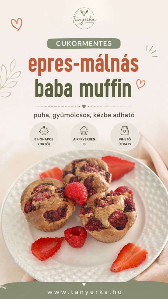 Cukormentes epres-málnás baba muffin – puha, gyümölcsös, kézbe adható