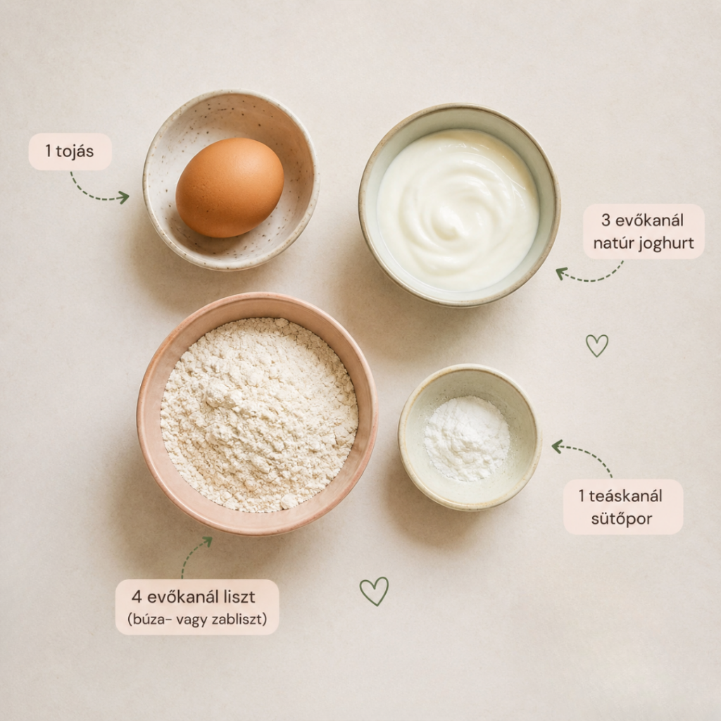 Baba gofri recept hozzávalói: 1 tojás, 3 evőkanál natúr joghurt, 4 evőkanál liszt, 1 teáskanál sütőpor