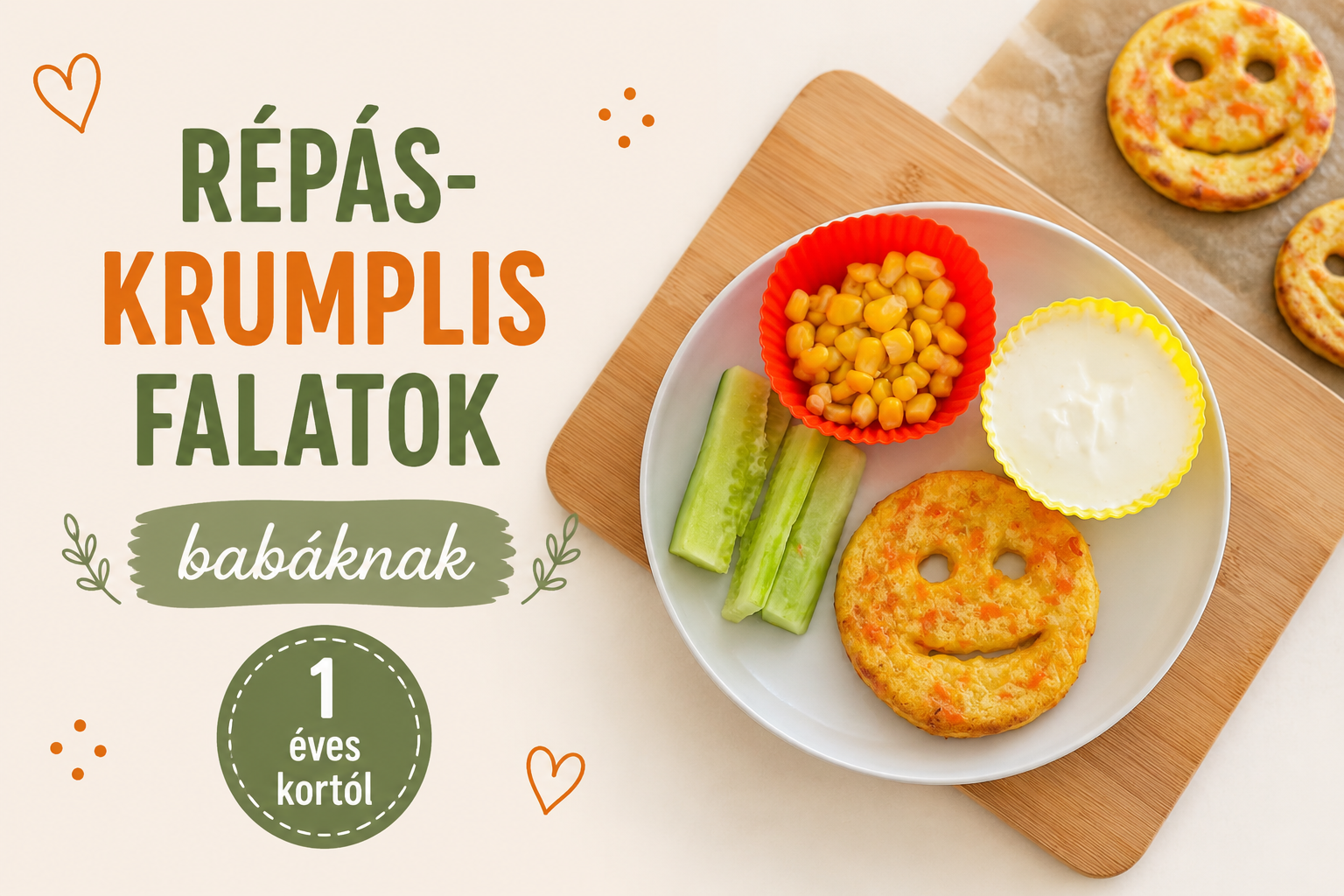 Egyszerű répás-krumplis falatok babáknak, mosolygós formában sütve, uzsonnára vagy vacsorára tálalva.