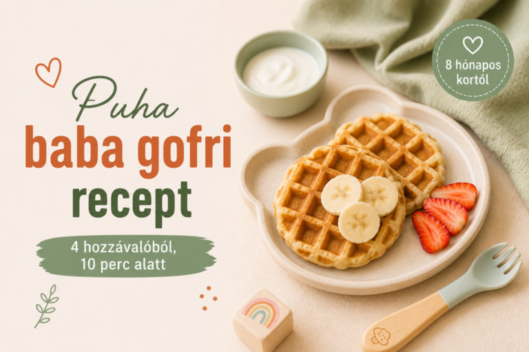 Puha baba gofri recept 8 hónapos kortól – kerek gofrik babatányéron banánnal és eperrel, joghurtos mártogatóssal