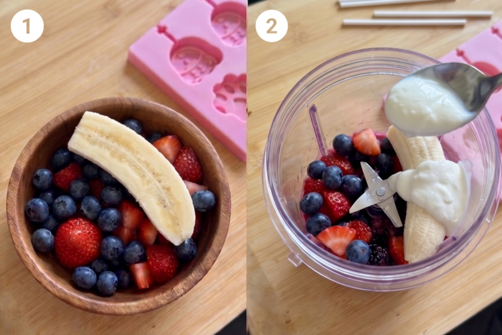 Gyümölcsös baba nyalóka recept elkészítése gyümölcsökkel, joghurttal, turmixolással