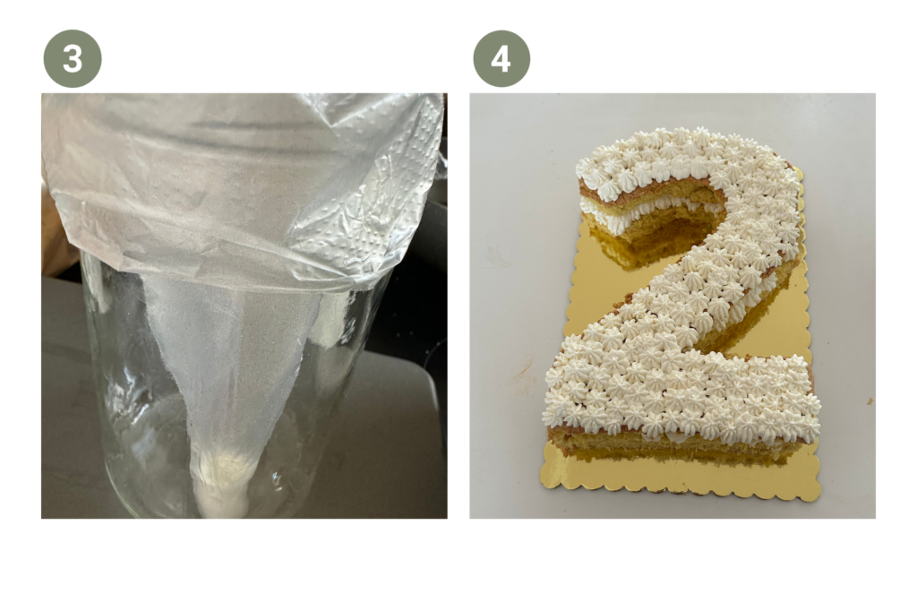 Mascarponés krém habzsákba töltve, számtorta díszítéséhez