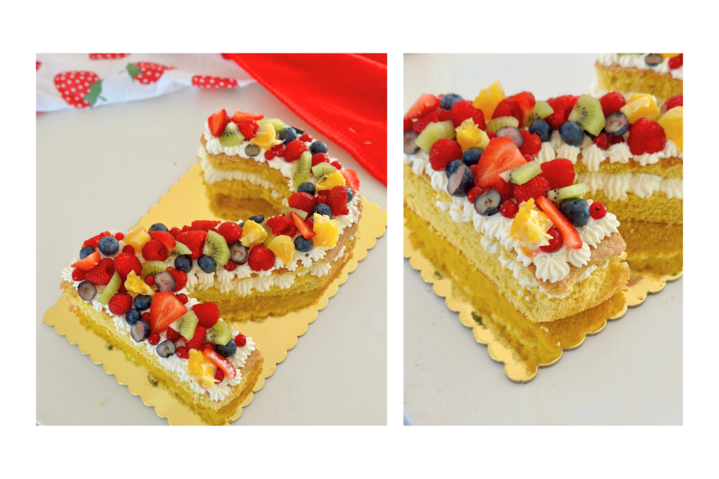 Kettes alakú számtorta mascarponés krémmel és friss gyümölcsökkel