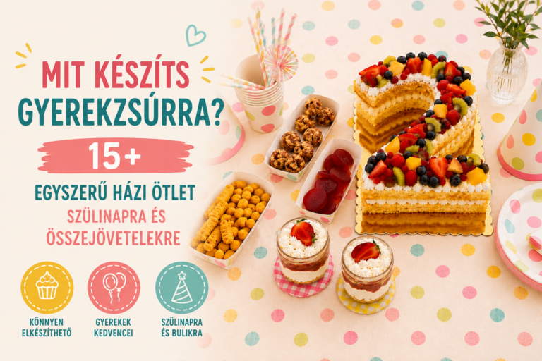 Gyerekzsúr asztal számtortával, házi desszertekkel és színes party kellékekkel