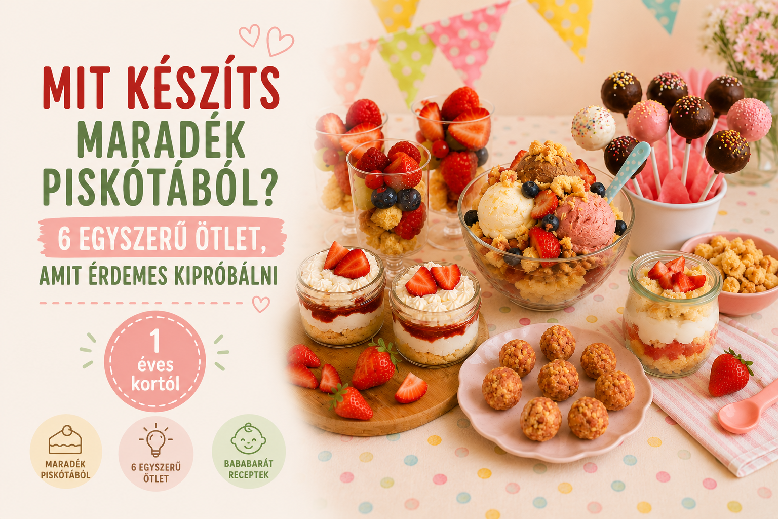 7 egyszerű ötlet maradék piskótából – süti nyalóka, pohárdesszert, fagylaltkehely és gyümölcsös finomságok