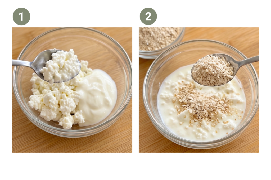 Cottage cheese, joghurt és zabpehely mini túrógombóc készítéséhez