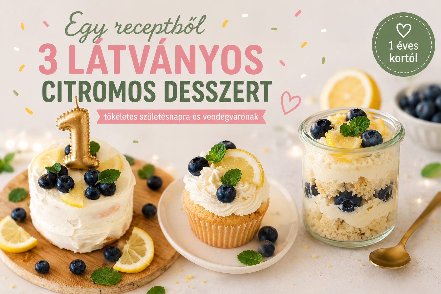 Mini citromos torta, mascarponés muffin és citromos pohárdesszert születésnapra