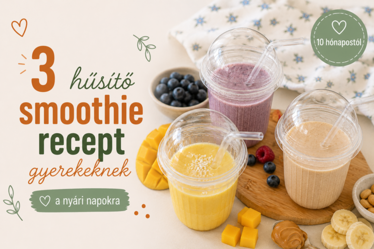 Három házi smoothie gyerekeknek: mangós-kókuszos, áfonyás-túrós és banános-mogyoróvajas smoothie.