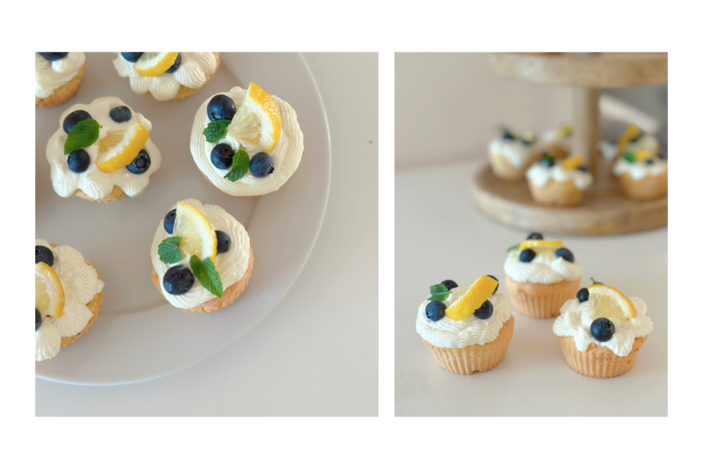 Házi citromos muffinok mascarponés krémmel, friss áfonyával és citrommal