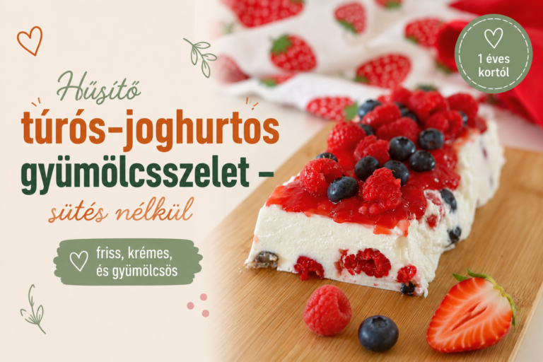 Hűsítő túrós-joghurtos gyümölcsszelet babáknak friss málnával és áfonyával