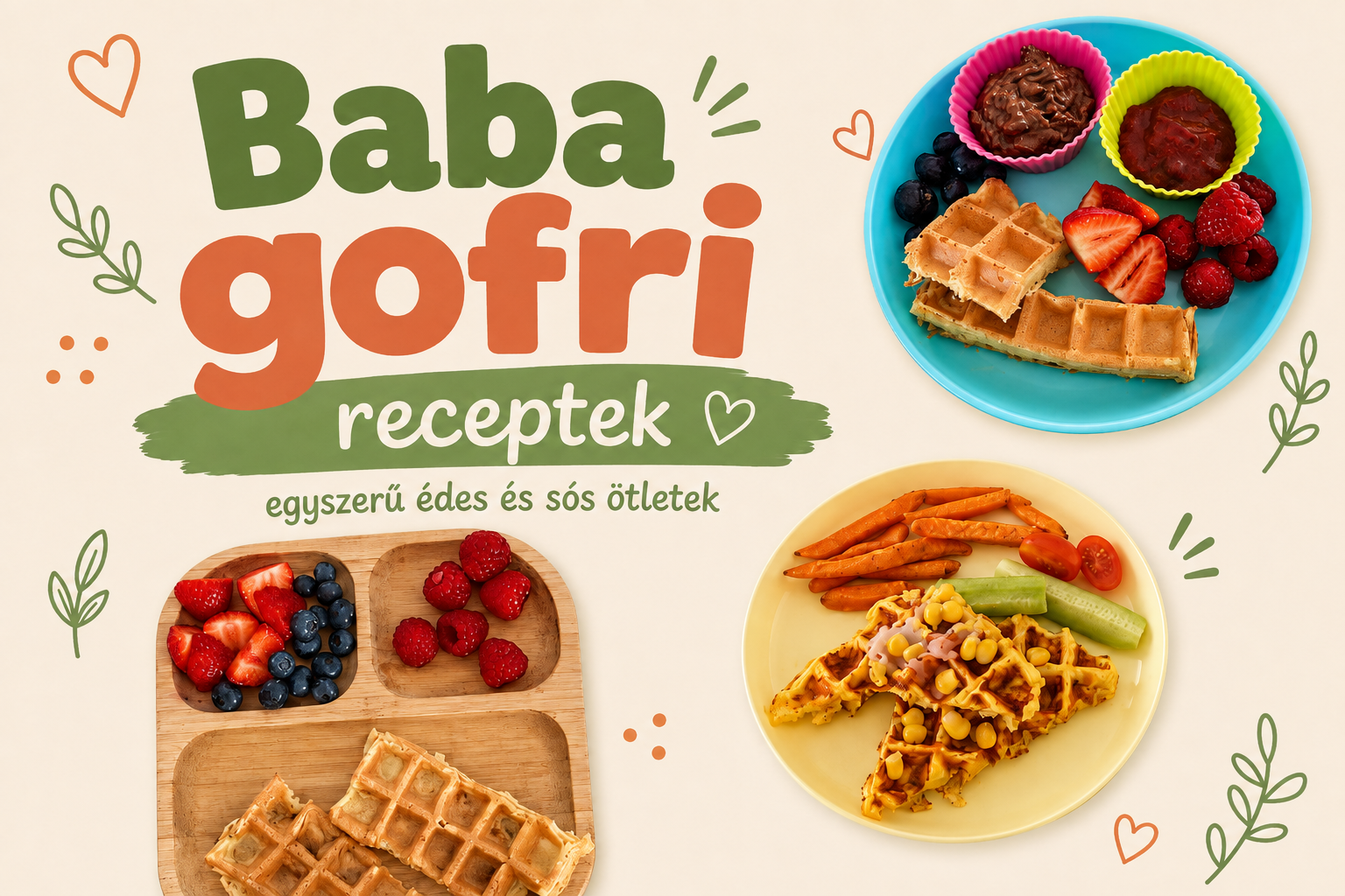Édes és sós baba gofri ötletek gyümölcsökkel és zöldségekkel tálalva