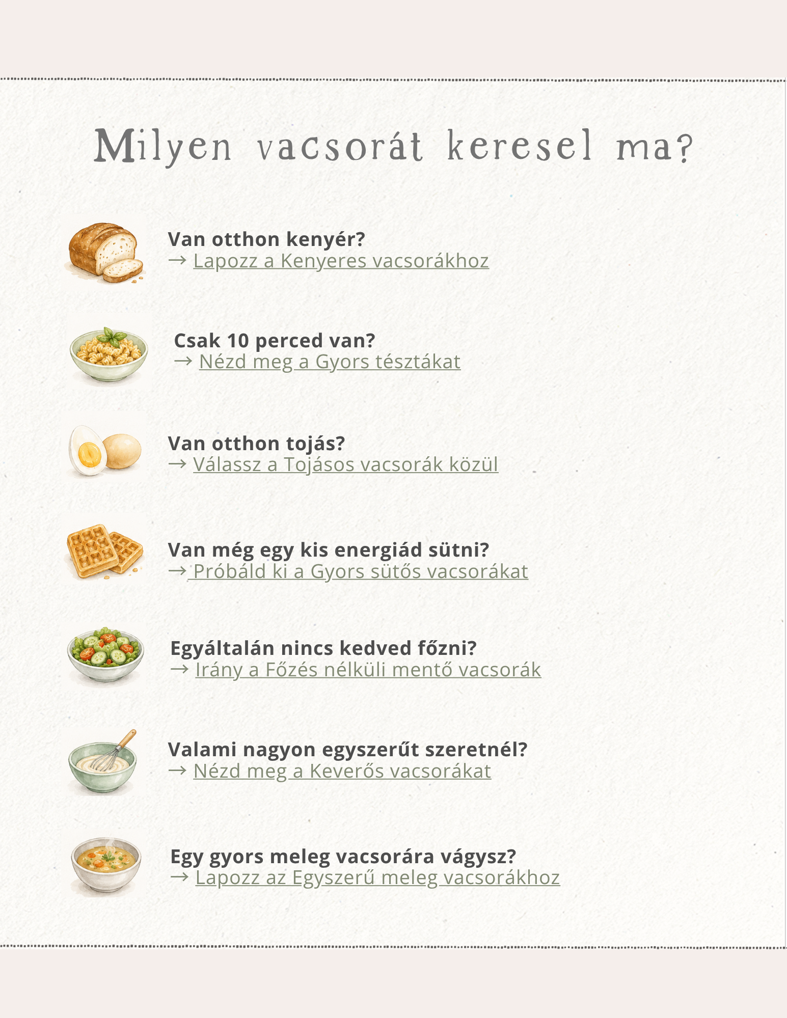 Milyen vacsorát keresel? – kategória oldal